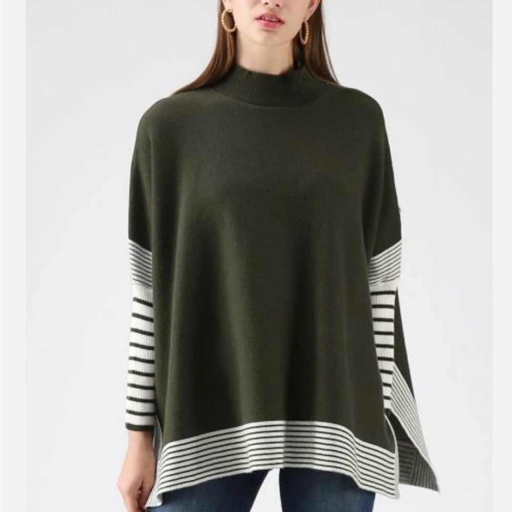 Striped Green and White Women's Sweater